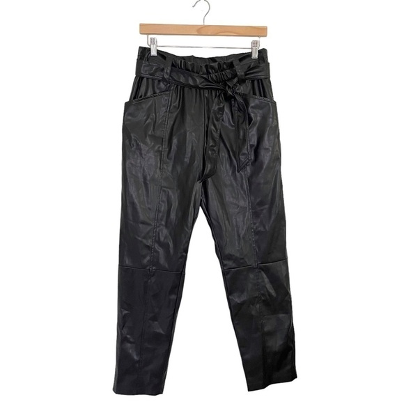 Current Air Faux Leather High Rise Tie Waist Cropped Trouser Pant Black Medium - Picture 5 of 16